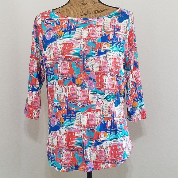 Peck & Peck abstract graphic print Italian Seaside top tunic XLP Italy travel - Picture 3 of 8